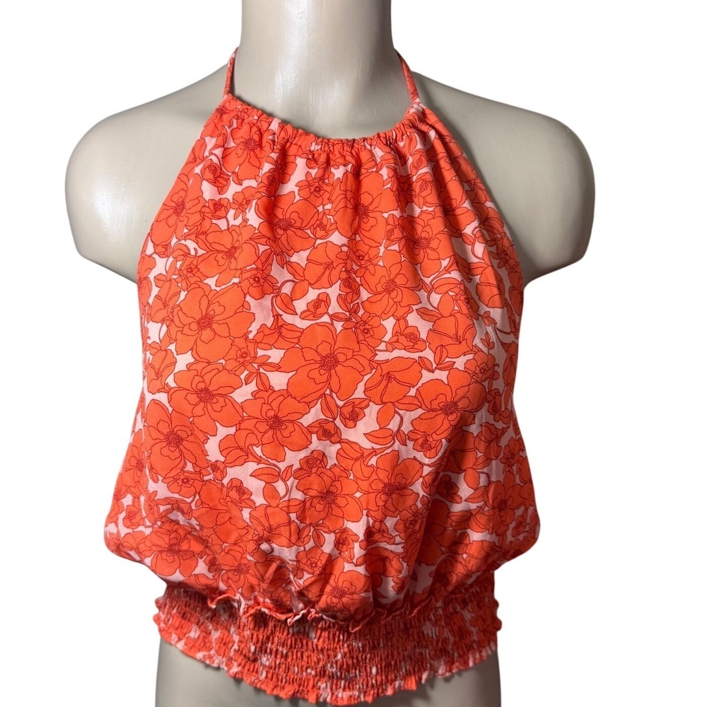 Sienna Sky Halter Top Women XL Orange Floral New With Tags Smocked Waist Boho